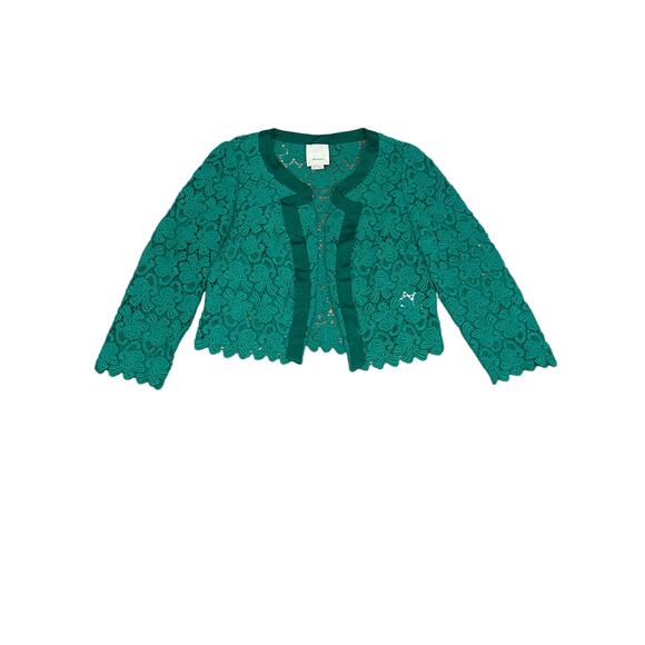 Elevenses Anthropologie Green Lace Cropped Blazer, SIze S, KB58 - Picture 2 of 3